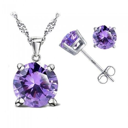 Parure Bijoux Boucles D'oreilles Puce Oxyde De Zirconium Argenté Femme Couleur Violet