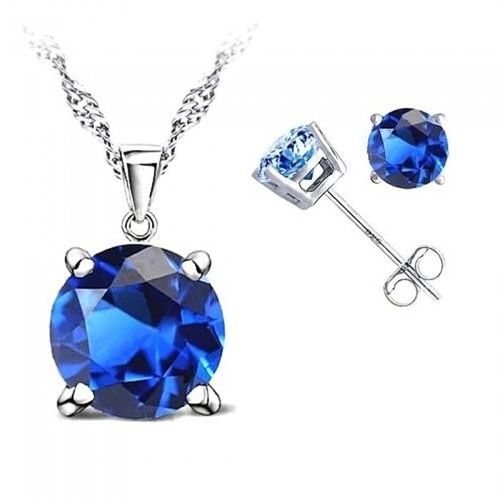 Parure Bijoux Boucles D'oreilles Puce Oxyde De Zirconium Argenté Femme Couleur Bleu Roi