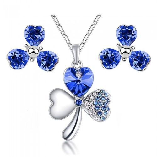Parure Bijoux Trèfle De Coeurs Argentée Femme Couleur Bleu Roi