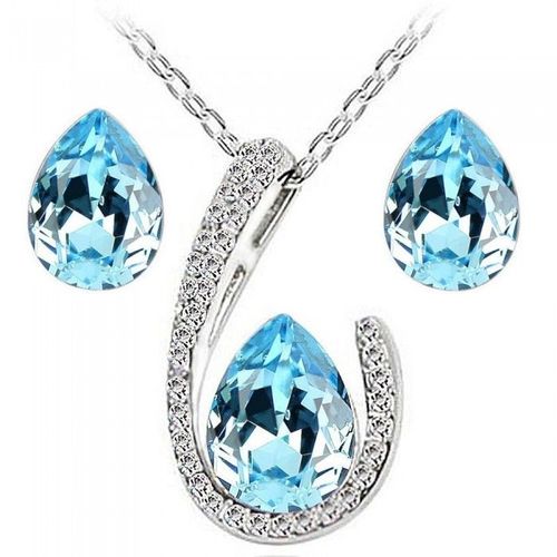 Parure Bijoux Goutte D'eau Argentée Femme Couleur Bleu Turquoise