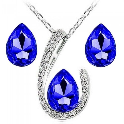 Parure Bijoux Goutte D'eau Argentée Femme Couleur Bleu Roi