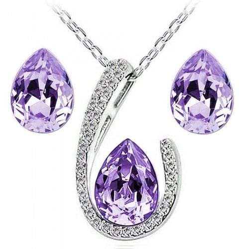 Parure Bijoux Goutte D'eau Argentée Femme Couleur Violet