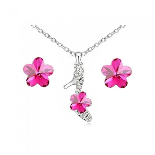 Parure Bijoux Fleur Chaussure Escarpin Argentée Femme Couleur Rose