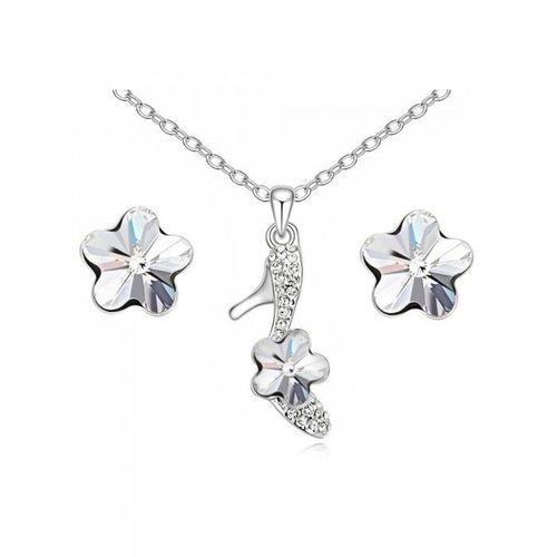 Parure Bijoux Fleur Chaussure Escarpin Argentée Femme Couleur Blanc