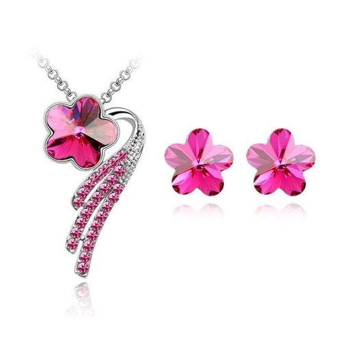 Parure Bijoux Fleur Étoile Filante Argentée Femme Couleur Rose