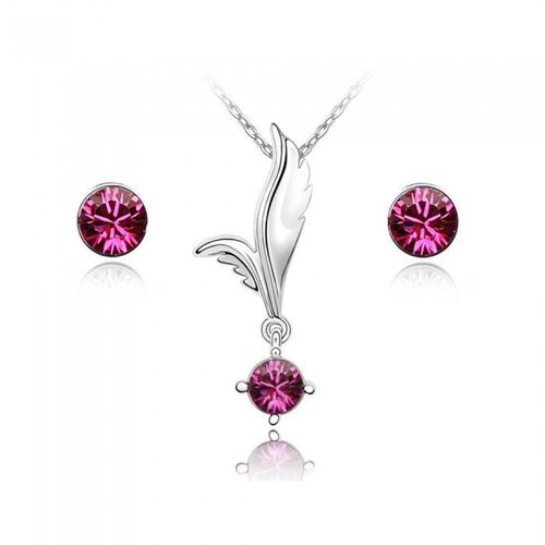 Parure Bijoux Aile D'ange Strass Argentée Femme Couleur Rose
