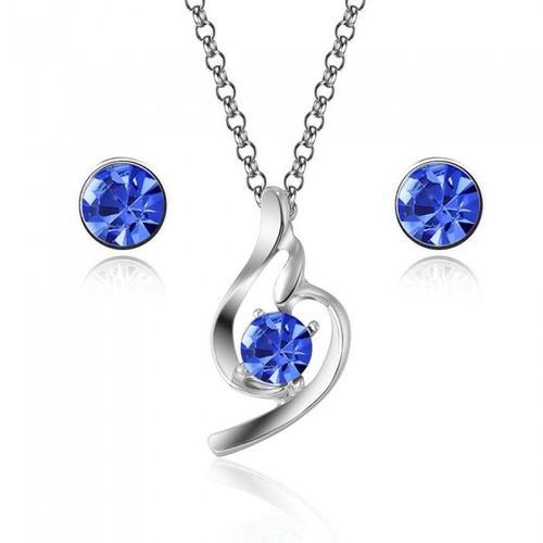 Parure Bijoux Strass Argentée Femme Couleur Bleu Roi