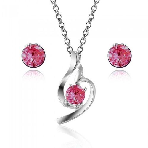 Parure Bijoux Strass Argentée Femme Couleur Rose