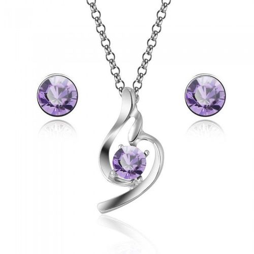 Parure Bijoux Strass Argentée Femme Couleur Mauve