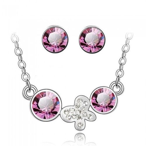 Parure Bijoux Papillon Strass Argentée Femme Couleur Rose