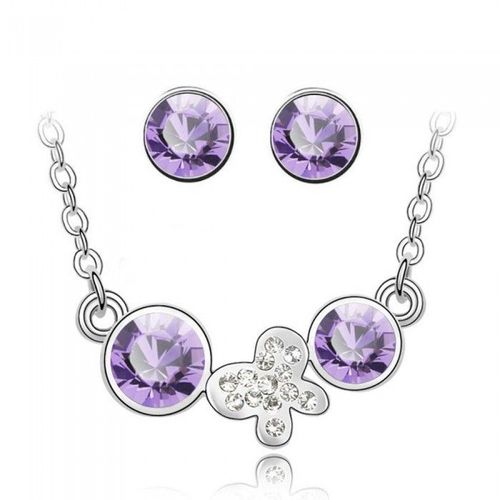 Parure Bijoux Papillon Strass Argentée Femme Couleur Mauve