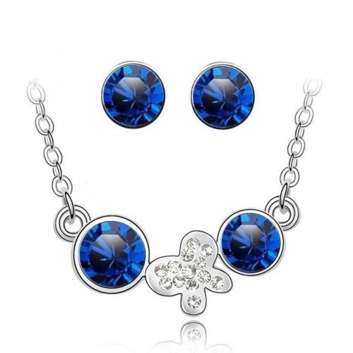 Parure Bijoux Papillon Strass Argentée Femme Couleur Bleu Roi