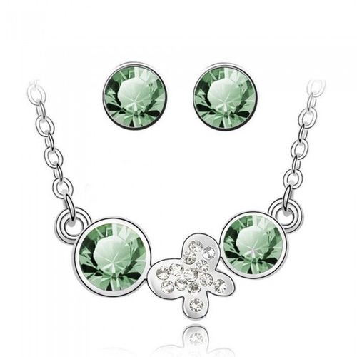 Parure Bijoux Papillon Strass Argentée Femme Couleur Vert
