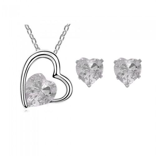 Parure Bijoux 2 Coeurs Oxyde De Zirconium Argentée Femme Couleur Blanc