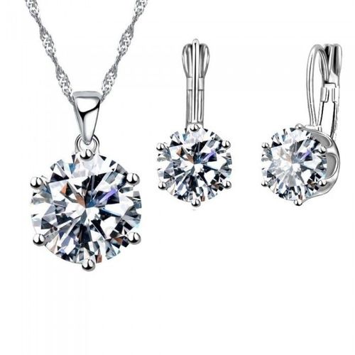 Parure Bijoux Oxyde De Zirconium Boucles D'oreilles Dormeuse Argentée Femme Couleur Blanc