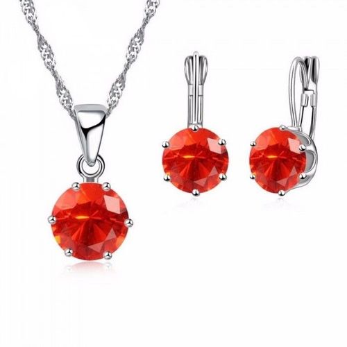 Parure Bijoux Oxyde De Zirconium Boucles D'oreilles Dormeuse Argentée Femme Couleur Rouge