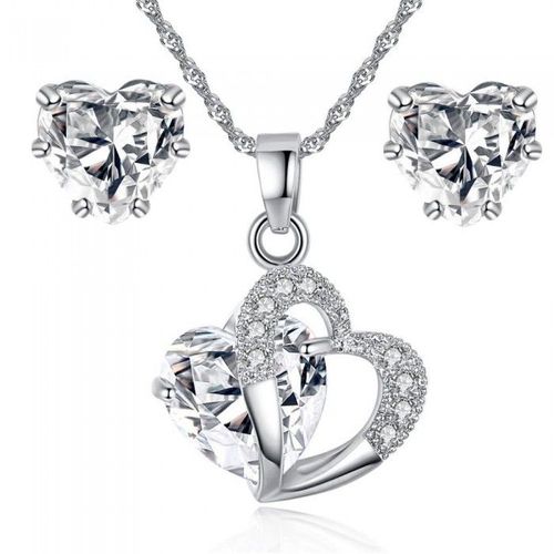 Parure Bijoux Coeur Sertie D'oxyde De Zirconium Argentée Femme Couleur Blanc