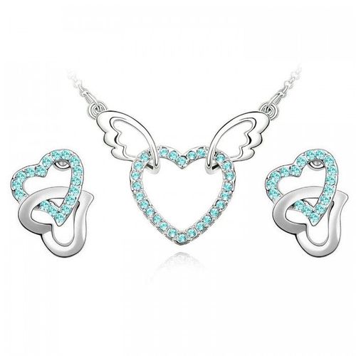 Parure Bijoux Coeur Aile D'ange Argentée Femme Couleur Bleu Turquoise