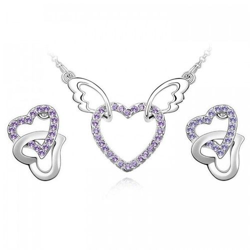Parure Bijoux Coeur Aile D'ange Argentée Femme Couleur Violet