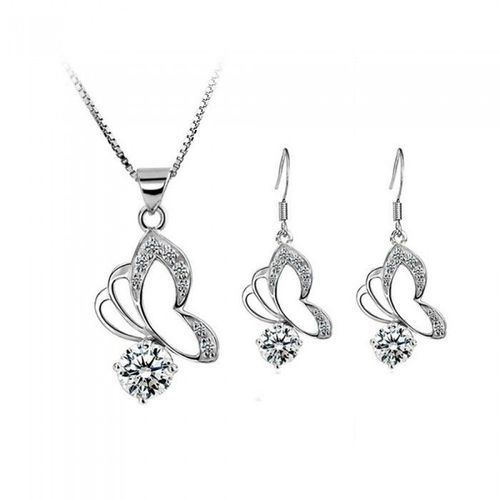 Parure Bijoux Papillon Oxyde De Zirconium Rond Argentée Femme Couleur Blanc
