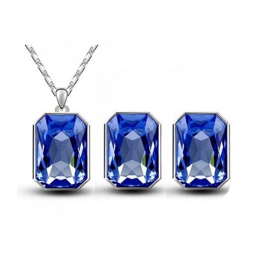 Parure Bijoux Cube De Strass Argentée Femme Couleur Bleu Roi