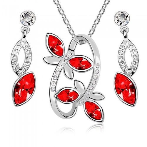 Parure Bijoux 2 Papillons Argentée Femme Couleur Rouge