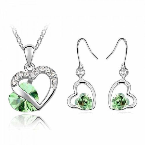 Parure Bijoux Amour Coeur Strass Argentée Femme Couleur Vert