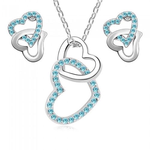 Parure Bijoux Coeurs Croisés Argentée Femme Couleur Bleu Turquoise