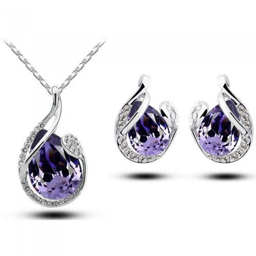 Parure Bijoux Goutte Boucles D'oreilles Puce Argentée Femme Couleur Violet