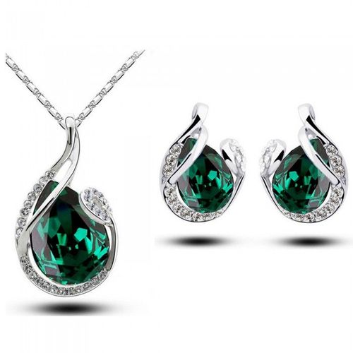 Parure Bijoux Goutte Boucles D'oreilles Puce Argentée Femme Couleur Vert