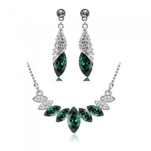 Parure Bijoux Ovale Strass Pendant Argentée Femme Couleur Vert