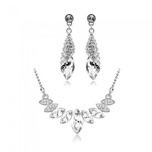 Parure Bijoux Ovale Strass Pendant Argentée Femme Couleur Blanc