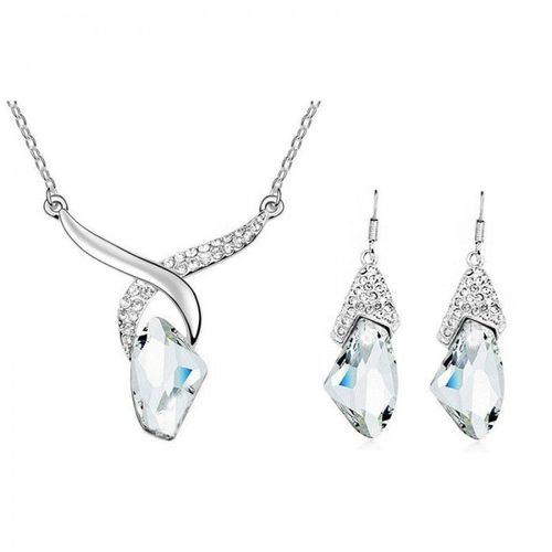 Parure Bijoux Strass Pendant Argentée Femme Couleur Blanc