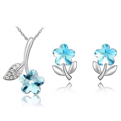 Parure Bijoux Fleur Argentée Femme Couleur Bleu Turquoise