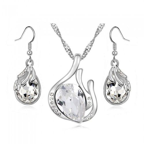 Parure Bijoux Cérémonie Goutte Et Feuille Argentée Femme Couleur Blanc