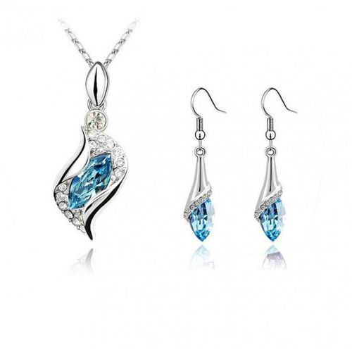 Parure Bijoux Goutte Ovale Océan Argentée Femme Couleur Bleu Turquoise
