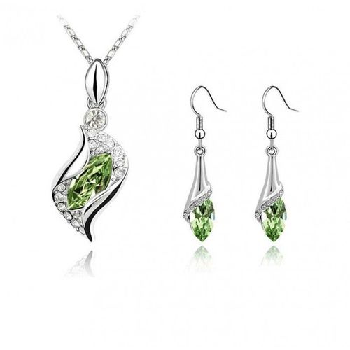 Parure Bijoux Goutte Ovale Océan Argentée Femme Couleur Vert