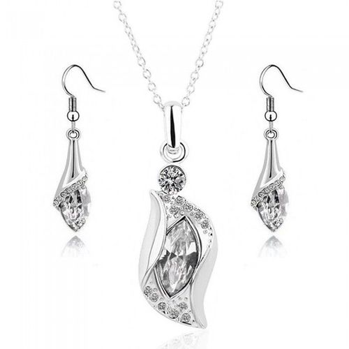 Parure Bijoux Goutte Ovale Océan Argentée Femme Couleur Blanc