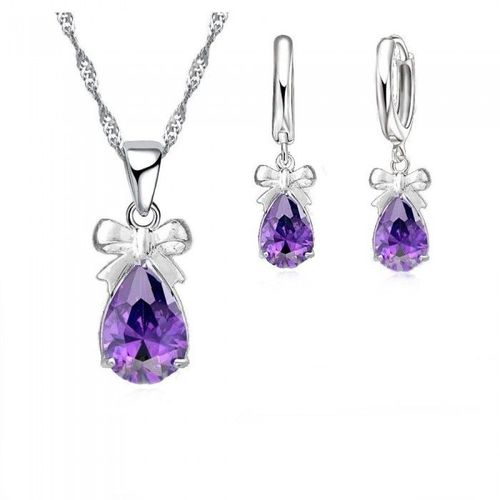 Parure Bijoux Noeud Oxyde De Zirconium Argenté Femme Couleur Violet