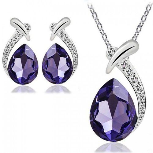 Parure Bijoux Goutte D'eau Argentée Femme Couleur Violet