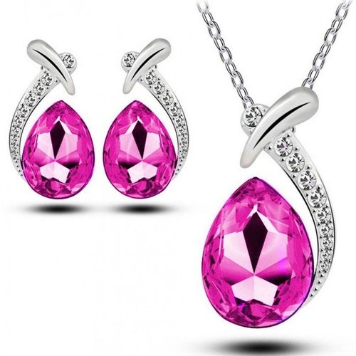 Parure Bijoux Goutte D'eau Argentée Femme Couleur Rose