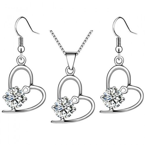 Parure Bijoux Coeur Oxyde De Zirconium Rond Argentée Femme Couleur Blanc
