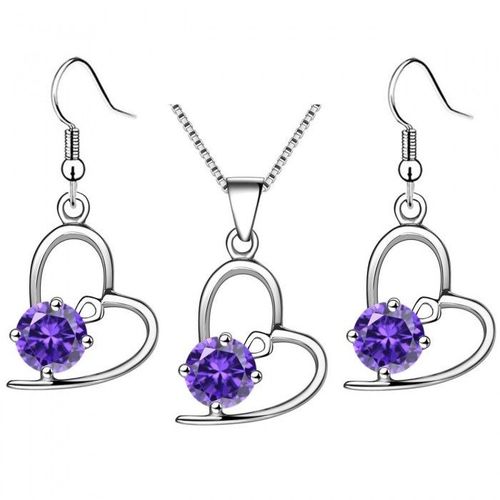 Parure Bijoux Coeur Oxyde De Zirconium Rond Argentée Femme Couleur Violet
