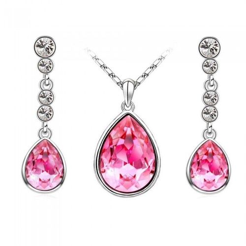 Parure Bijoux Goutte Boucles D'oreilles Pendantes Argentée Femme Couleur Rose