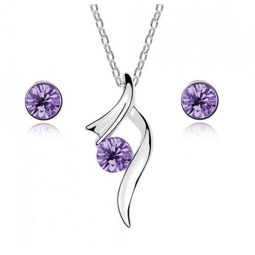 Parure Bijoux Chute De Strass Argentée Femme Couleur Violet