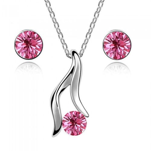 Parure Bijoux Strass Rond Argentée Femme Couleur Rose