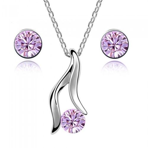 Parure Bijoux Strass Rond Argentée Femme Couleur Violet