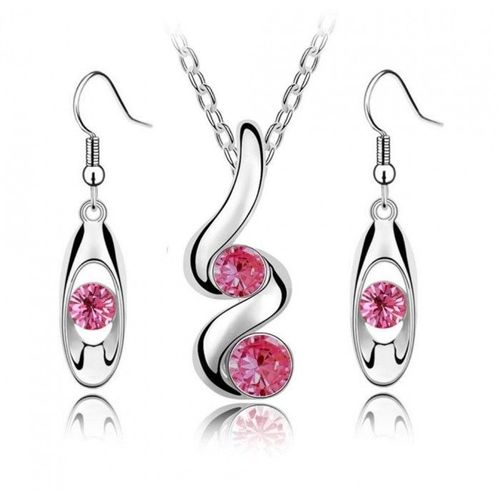 Parure Bijoux Spirale Infini De Strass Argentée Femme Couleur Rose