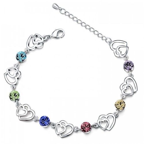 Bracelet 2 Coeurs Strass Colorés Argentée Femme Couleur Multicolore