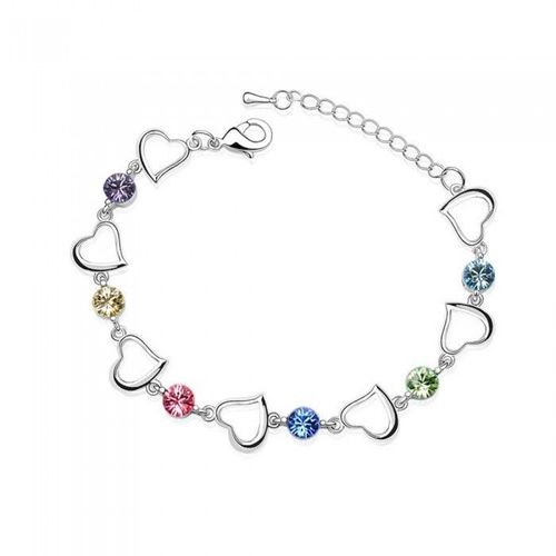 Bracelet Suite De Coeurs Et Strass Argentée Femme Couleur Multicolore